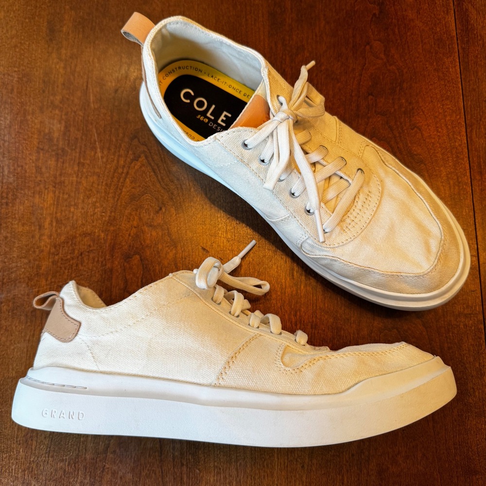 Cole Haan Sneakers Mens 8.5 Cream Grand Crosscourt Canvas Low Top Shoes C33995